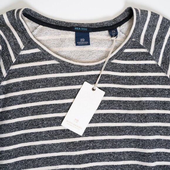 ✨Scotch & Soda Sweatshirt Striped Crewneck French Terry Cotton Linen Black White - Picture 5 of 12
